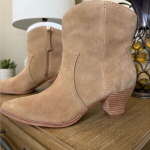 Vince Camuto Camel Suede Heeled Boots-Salintino